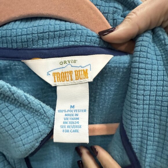 Orvis Trout Bum Sweater Mens Medium Blue Fleece Quarter Zip Pullover Outdoor - Picture 2 of 8